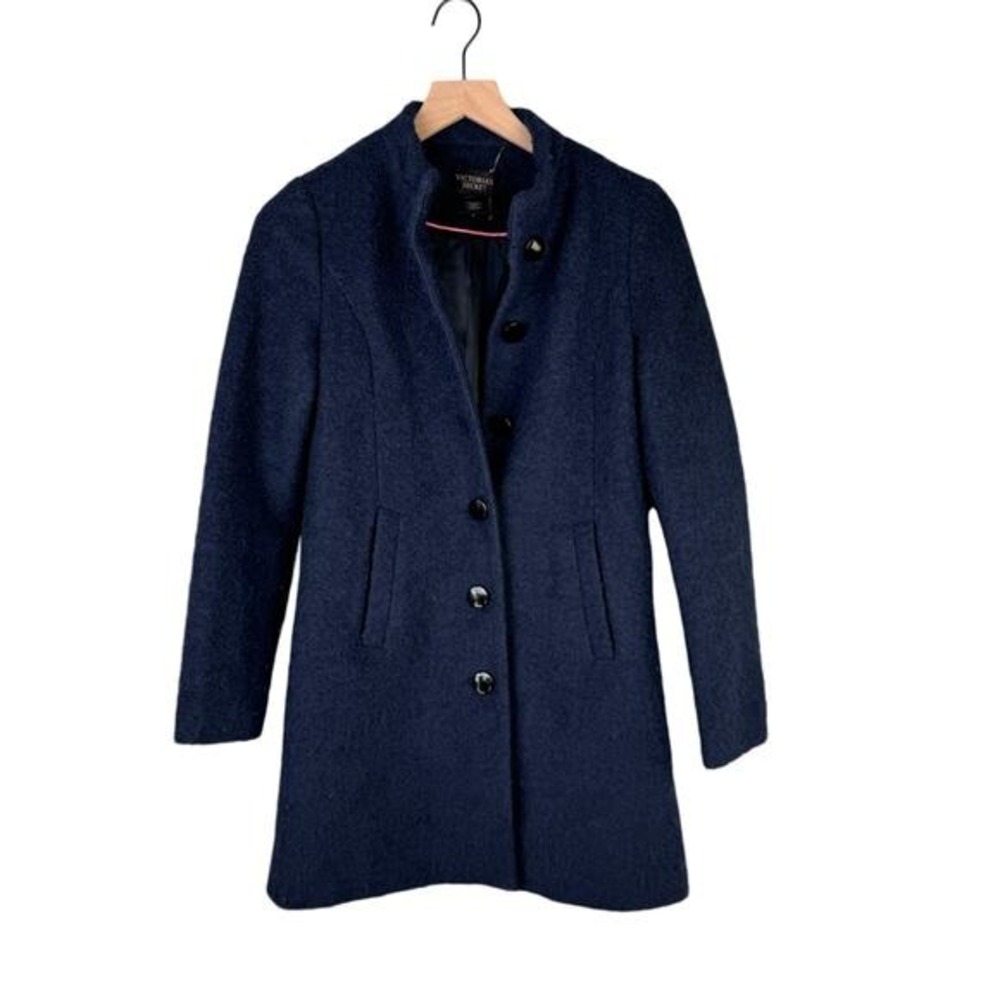 Victoria's Secret Navy Wool Blend Military Coat Jacket 0 Quiet Luxury Minimalist